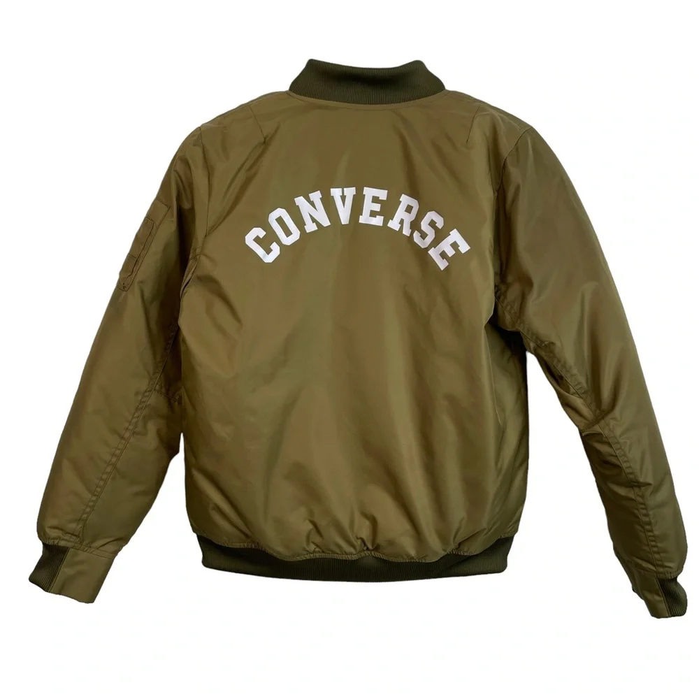 CONVERSE Green Varsity Nylon Bomber Jacket Boys Size: L (12-13 YRS)